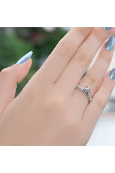 Pırlanta Tektaş Modern Yüzük Kenarı Çift Sıra - Resim 2