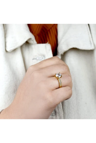 14 Ayar Sarı Altın Tektaş Yüzük - Resim 2