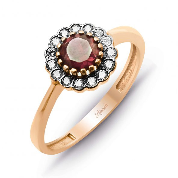 Elmas Görünümlü Yakutlu Papatya Çiçek Modeli 14 Ayar Yüzük ürün görseli 1