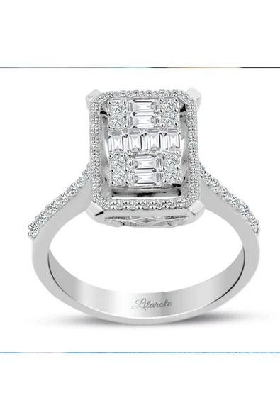 0.80 Ct Modern Tasarım Baget Kare Tektaş Yüzük