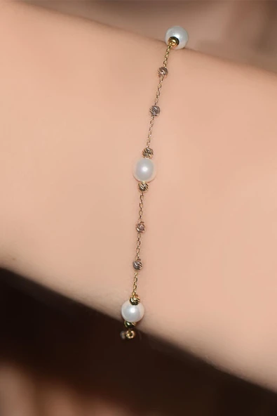 İncili Altın Bileklik Modern Tasarım - Resim 3