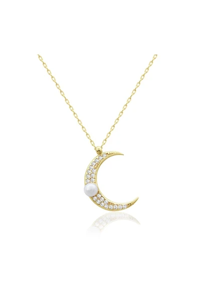 İnci Taneli Ay Kolye 14 Ayar ürün görseli 1