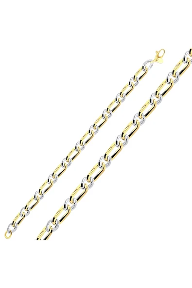 14 Ayar Büyük Sarı Küçük Beyaz Halkalı Zincir Bileklik ürün görseli 1