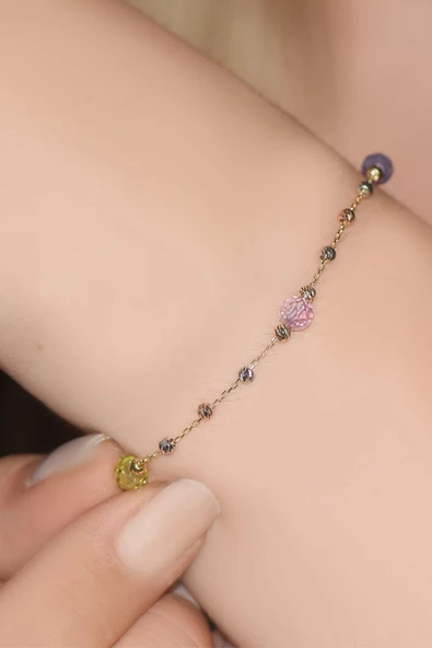 Taşlı Renkli Altın Bileklik - Resim 3