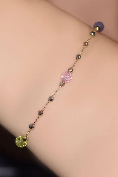 Taşlı Renkli Altın Bileklik - Resim 2