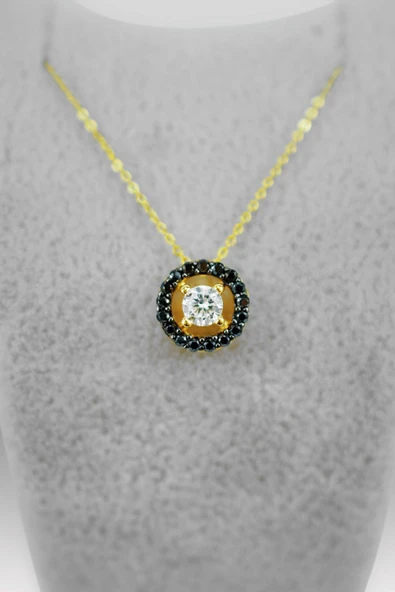 Altın Taşlı Kolye 14 Ayar - Resim 2