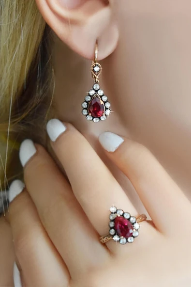 Damla Model Yakut Elmas Küpe - 4