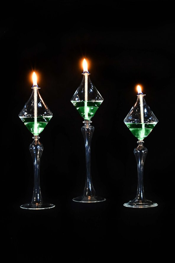 3LÜ CAM KANDİL NİMES + 200 ML KANDİL YAĞI YEŞİL