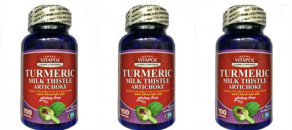Vitapol Turmeric Milk Thistle Artichoke Gluten Free 100 Kapsül 3 kutu ürün görseli