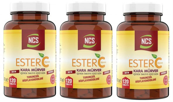 Ncs Ester C Vitamini 1000 mg 120 Tablet Kara Mürver Turunçgil Bioflavonidleri Rutin Aserola 3 Adet