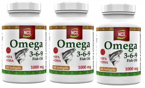 NCS Omega 3 6 9 Balık Yağı 1000 Mg 200 Softgel Evening Primrose Oil Keten Tohumu Yağı Epa Dha 3 Adet