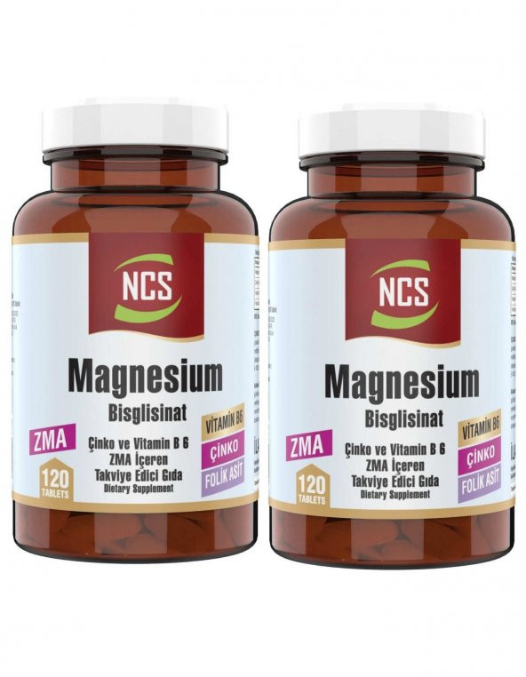 Ncs Zma 120 Tablet Çinko Folic Acid Vitamin B 6 Magnezyum Bisglisinat Magnesium 2 Adet