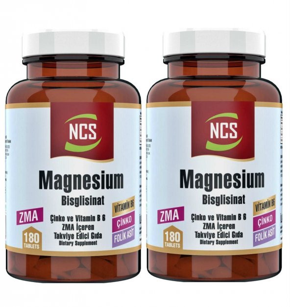 Ncs Zma 180 Tablet Çinko Folic Acid Vitamin B 6 Magnezyum Bisglisinat Magnesium 2 Adet