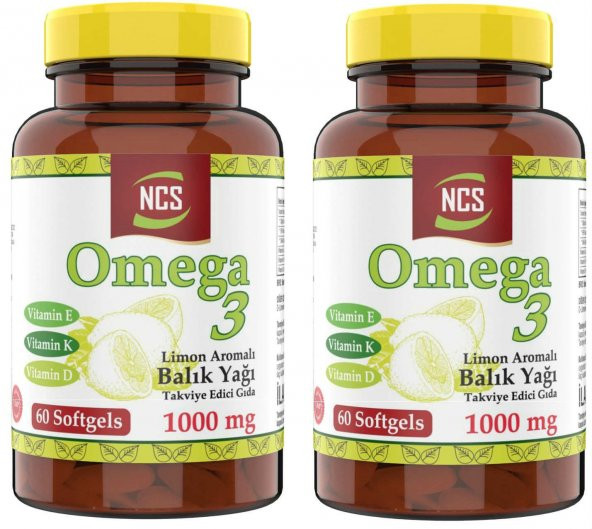 Ncs Limon Aromalı Omega 3 Balık Yağı 1000 MG 60 Yumuşak Kapsül Vitamin D Vitamin K Vitamin E Dha Epa