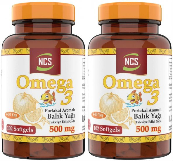 Ncs Omega 3 Balık Yağı 500 mg 102 Softgel Portakal Aromalı 4-10 Yaş Kullanabilir 2 Adet