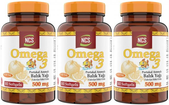 Ncs Omega 3 Balık Yağı 500 mg 102 Softgel Portakal Aromalı 4-10 Yaş Kullanabilir 3 Adet
