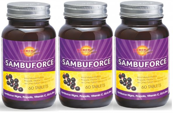 Force Nutrition Sambuforce Kara Mürver Propolis Vitamin c Vitamin D3 60 Tablet 3 Adet