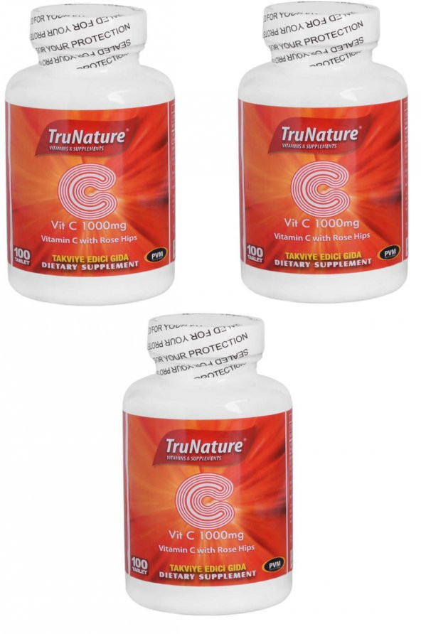Trunature Vitamin C 1000 mg ve Rose Hips 100 Tablet 3 adet
