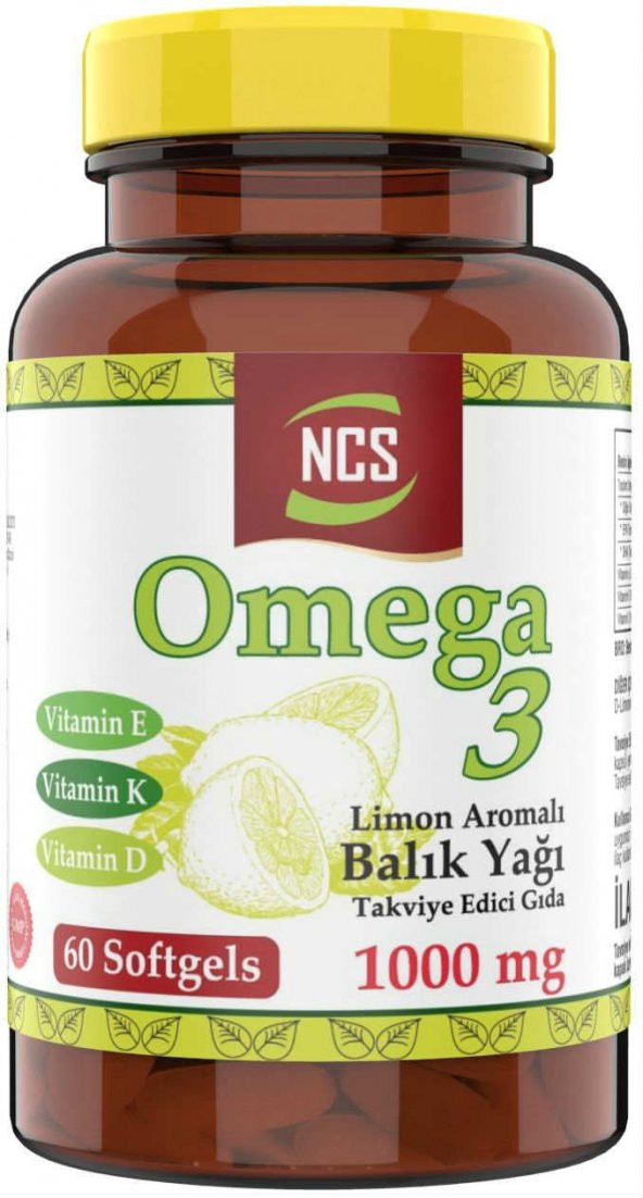 Ncs Limon Aromalı Omega 3 Balık Yağı 1000 Mg Vitamin D Vitamin K Vitamin E 60 Yumuşak Kapsül