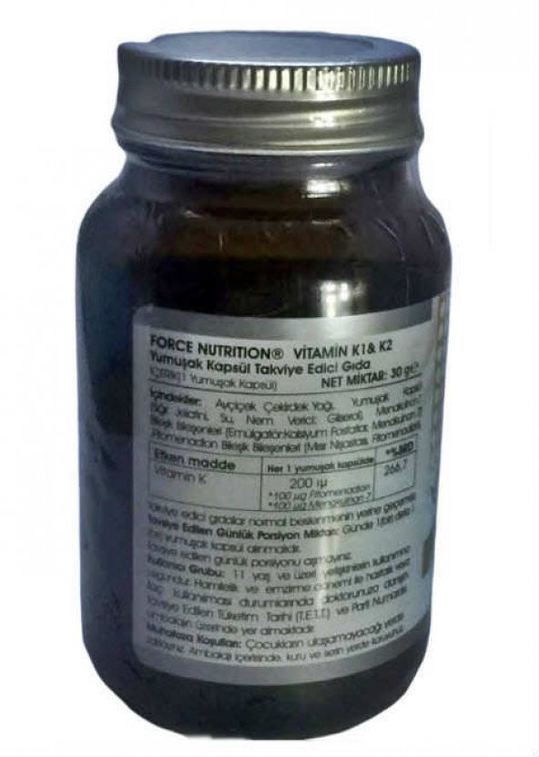 Force Nutrition Vitamin K1 K2 60 Softgels 2 Kutu - Resim 2