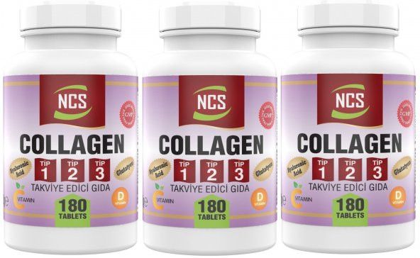 Ncs Hidrolize Collagen (kolajen) Type (tip) 1-2-3 Hyaluronic Acid Vitamin C Glutatyon 180 Tablet 3 A