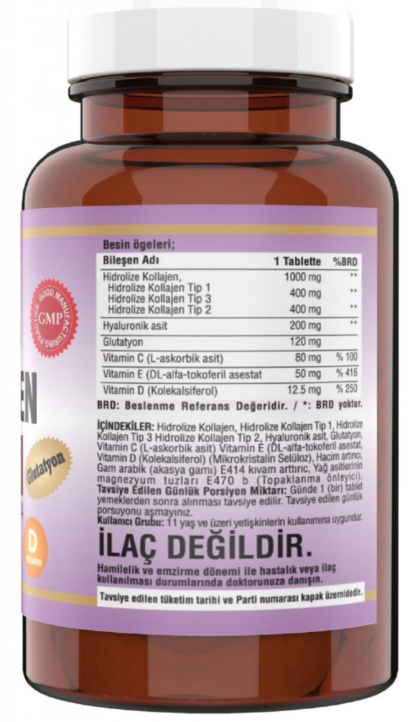 Ncs Hidrolize Collagen (kolajen) Type (tip) 1-2-3 Hyaluronic Acid Vitamin C Glutatyon 180 Tablet 3 A - Resim 2