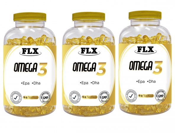Flx Omega 3 Balık Yağı DHA EPA Omega 3 Balık Yağı 90 Softgel 3 Adet
