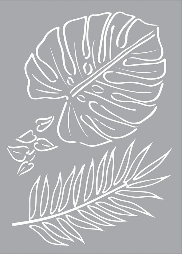 Yaprak Desen -3 Stencil Boyama Şablonu 50x70 cm, Duvar Stencil, Fayans Stencil, Mobilya Stencil - 3