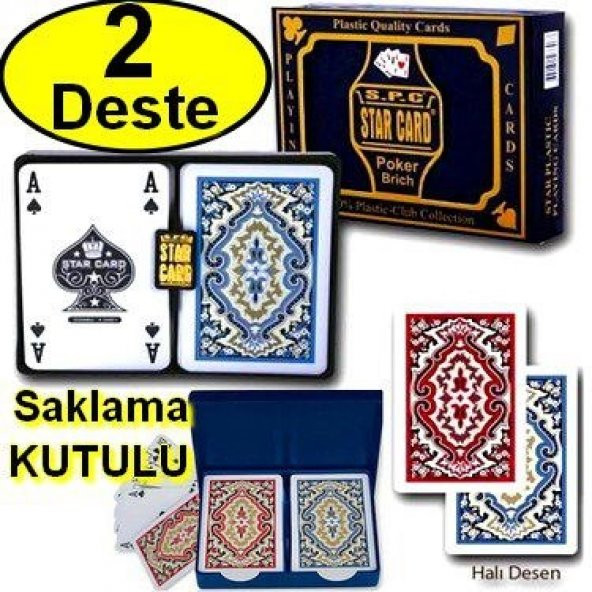 İskambil Kağıdı Star Cart Plastik İskambil Oyun Kağıdı Çift Deste Saklama Kutulu - 2