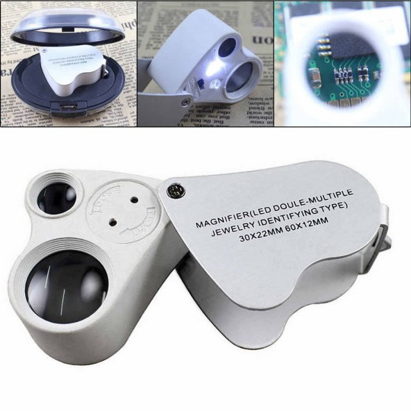 30x Büyütme Lup Mercek Metal Led Işıklı Lup Büyüteç Mücevher, Kuyumcu, Saat Telefon Tamir Büyüteci
