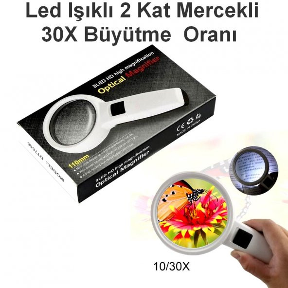 3 Led Işıklı Büyüteç 30x Kat Büyütme Oranlı 9cm (90mm) Çift Katmanlı Lup Mercek Camlı 1. KALİTE - 2