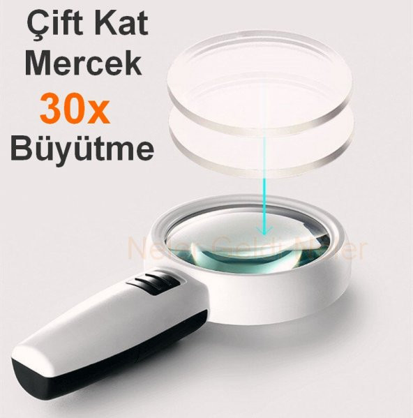 3 Led Işıklı Büyüteç 30x Kat Büyütme Oranlı 9cm (90mm) Çift Katmanlı Lup Mercek Camlı 1. KALİTE - 4