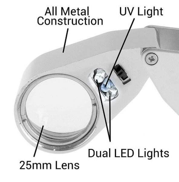 30x Büyütme Lup Mercek Metal Led Işıklı Lup Büyüteç Mücevher, Kuyumcu, Saat Telefon Tamir Büyüteci - 5