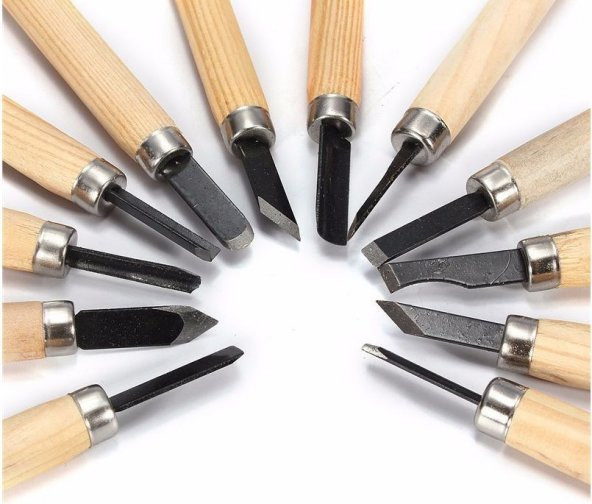 12 Parça Ahşap Oyma Hobi Heykel Set Ağaç Oyma Set Kalem Set Hobi Oyma Bıçakları - 2