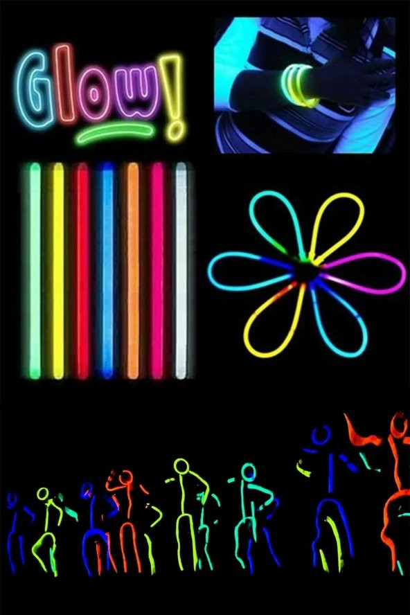 Fosforlu Çubuk Glow Stick Fosforlu Bileklik (50 Adet)  24 Saat Boyunca Parlaklık Parti Işık Çubuk
