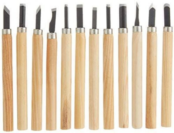 12 Parça Ahşap Oyma Hobi Heykel Set Ağaç Oyma Set Kalem Set Hobi Oyma Bıçakları - 4