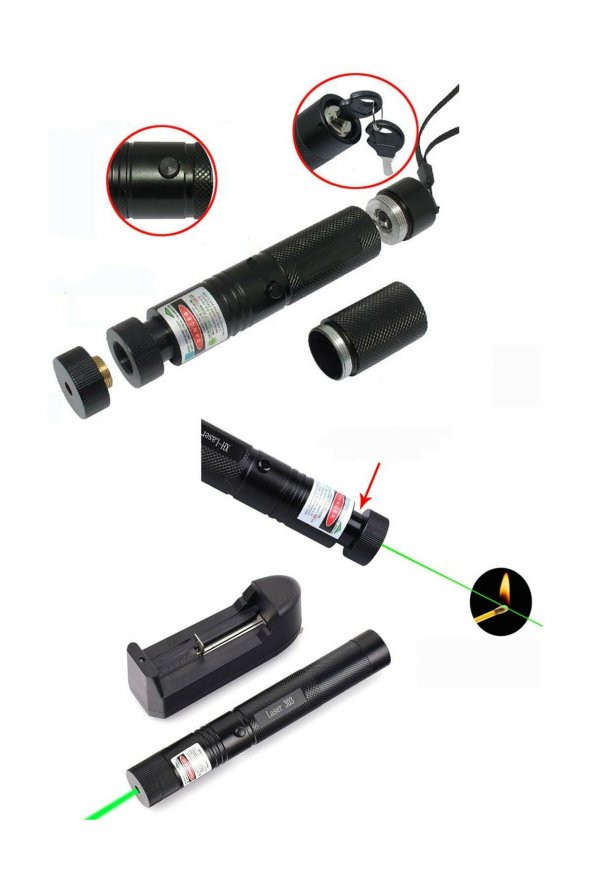 Yeşil Lazer Turbo Işın Şarjlı Yeşil Şarjlı Lazer İşaret Lazeri Pointer İşaretleme Lazer Kalem Lazer - 4