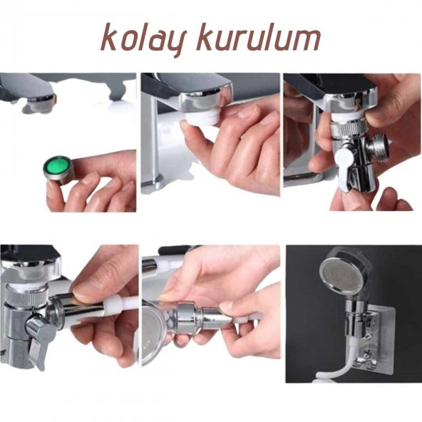 2 in 1 Spiral Hortumlu Ayarlanabilir Hareketli Banyo Mutfak Lavabo Musluk Duş Başlığı - 3