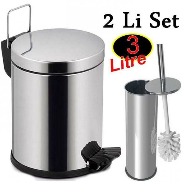 Pedallı Çöp Kovası ve Tuvalet Wc Fırçası Seti Krom Kaplama Set Tuvalet seti 1.Kalite Paslanmaz Metal