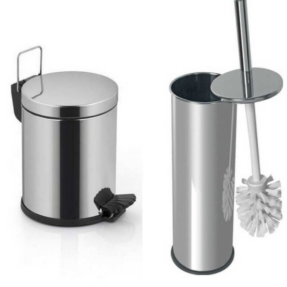 Pedallı Çöp Kovası ve Tuvalet Wc Fırçası Seti Krom Kaplama Set Tuvalet seti 1.Kalite Paslanmaz Metal - 2