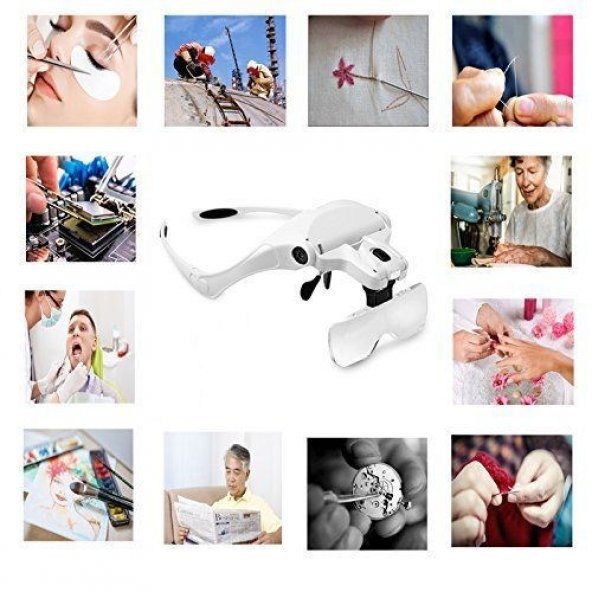 Ledli Led Işıklı Lambalı Büyüteç Lup Mercek Gözlük Şapka Kafa Büyüteci Lambası 5 Lensli - 8