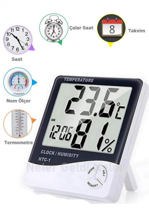 Dijital Termometre Sıcaklık Ve Nem Ölçer Masa Saati Alarm Higrometre Ev İşyeri Bebek Çoçuk Odası
