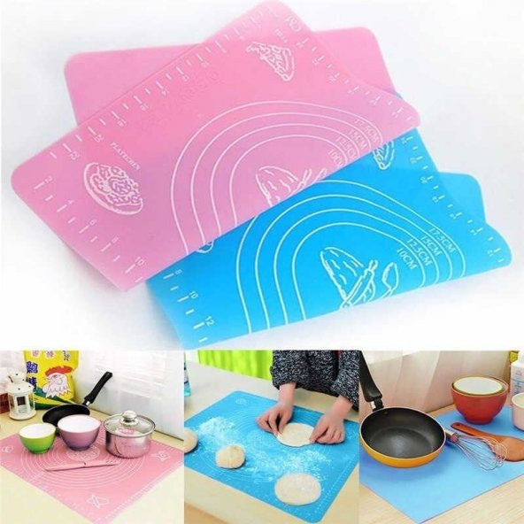 Silikon Hamur Açma Matı- Hamur Kesme Matı BÜYÜK BOY 50X40 cm  Silikon Ölçülü Çok Amaçlı Hamur Matı - 4