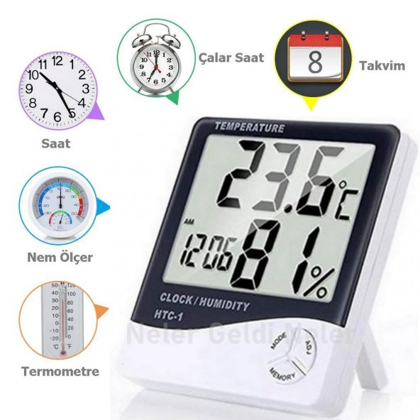 Dijital Termometre Sıcaklık Ve Nem Ölçer Masa Saati Alarm Higrometre Ev İşyeri Bebek Çoçuk Odası - 6