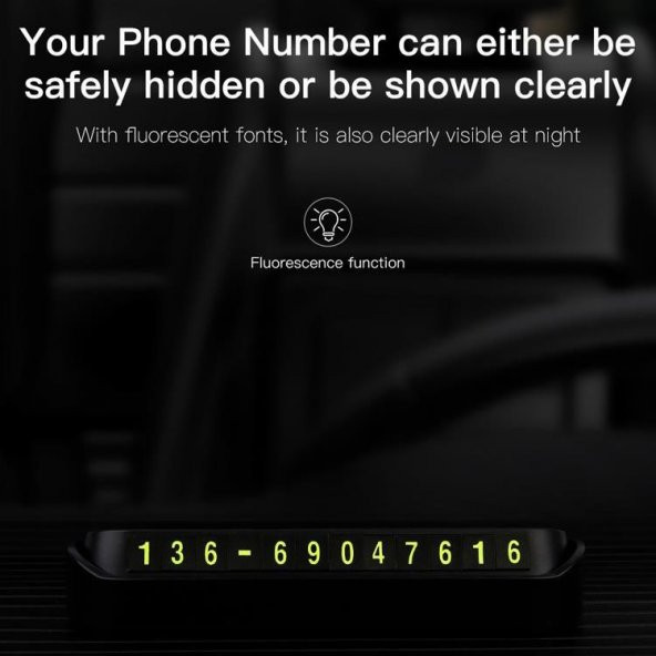 Araç İçi Numaratör Park Telefon Numarası Numaratik Tel Fosforlu SİYAH - 5