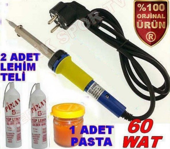 60 Watt Kalem Havya Makinesi Lehim Teli Pasta Tornavida Tip Leyim Kalemi Tabancası Tamir Seti - 6