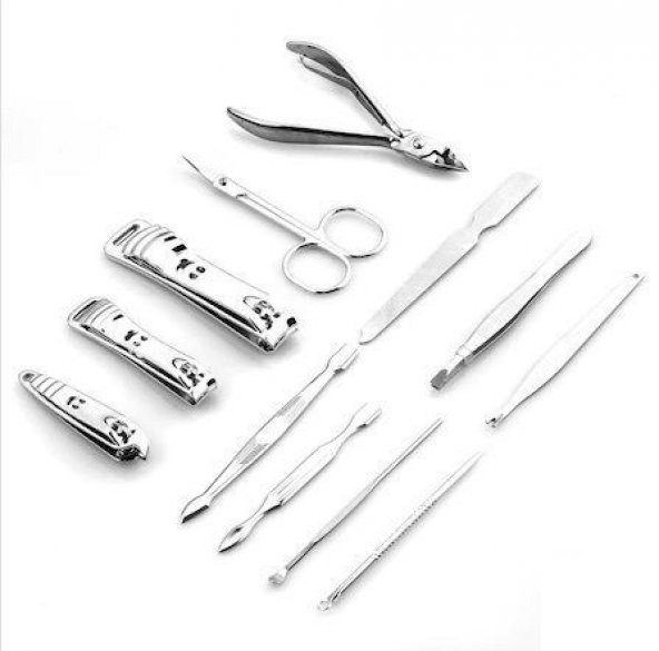 12li Manikür Pedikür Tırnak Bakım Seti Takımı Çantalı Tırnak Makası Manikür Bıçağı Akne İğnesi - 2