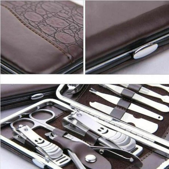 12li Manikür Pedikür Tırnak Bakım Seti Takımı Çantalı Tırnak Makası Manikür Bıçağı Akne İğnesi - 3