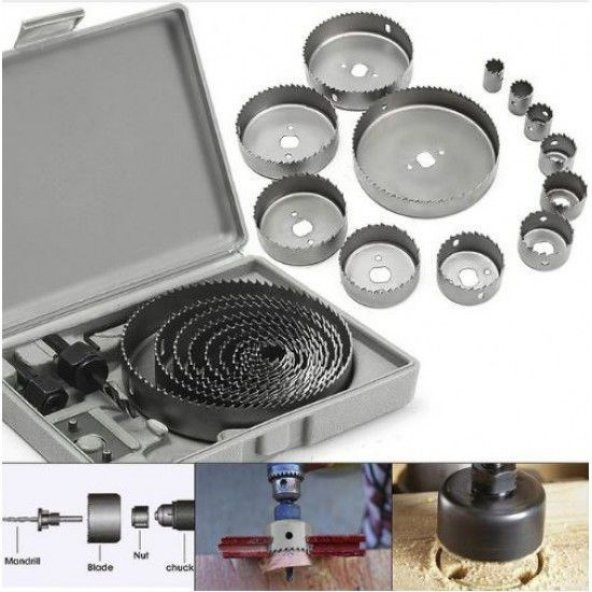 16 Parça Panç Seti Ahşap Kartonpiyer Sunta Alçıpan Delici Testere Takımı Profesyonel Buat Açma Apara - 7