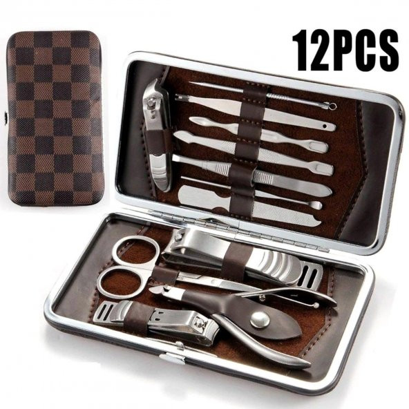 12li Manikür Pedikür Tırnak Bakım Seti Takımı Çantalı Tırnak Makası Manikür Bıçağı Akne İğnesi - 8